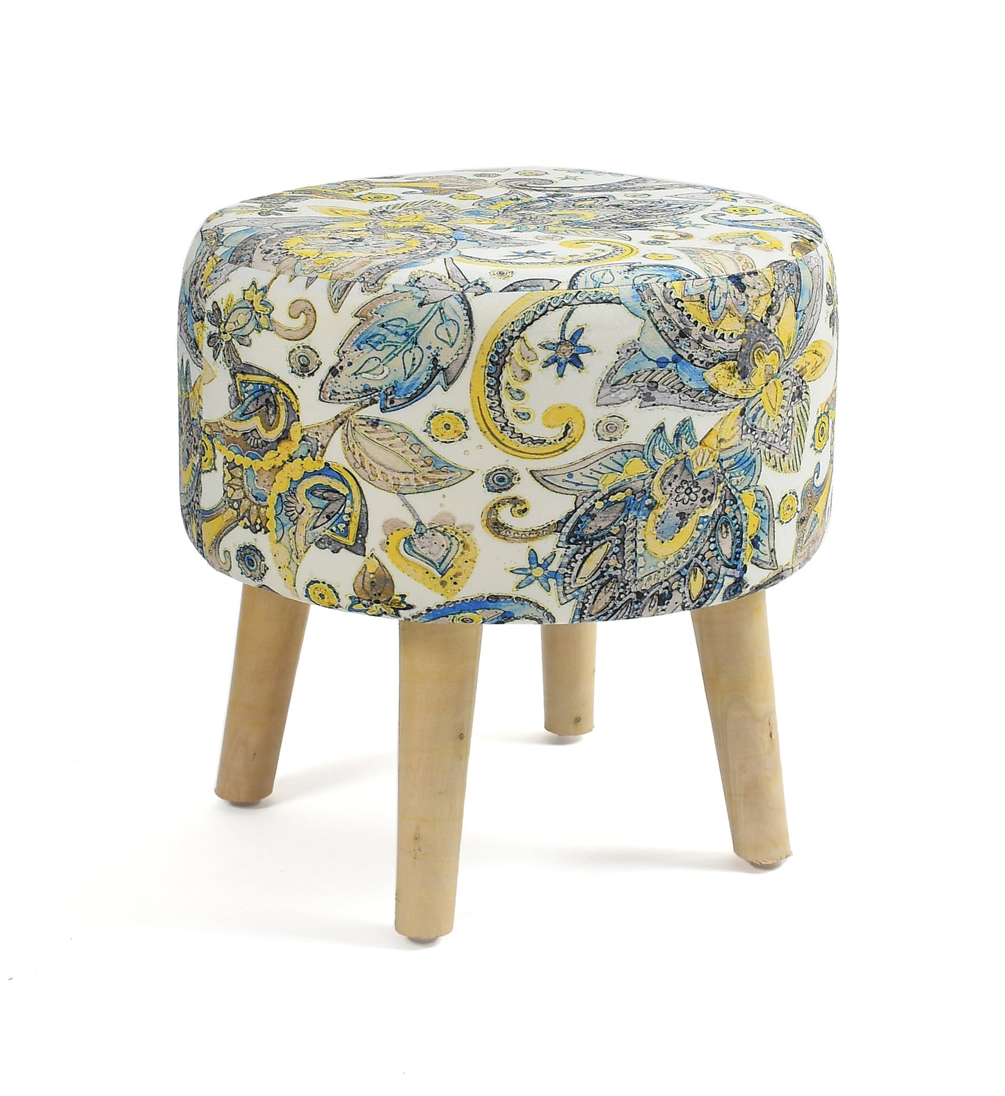 Warli Ottoman Stool - Printed Cream