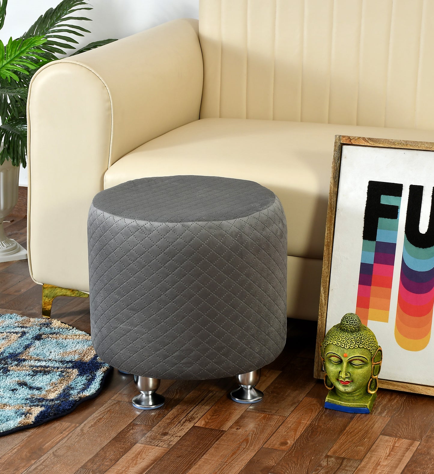 Kangra Ottoman Stool - Grey - Clover Home Furnishings