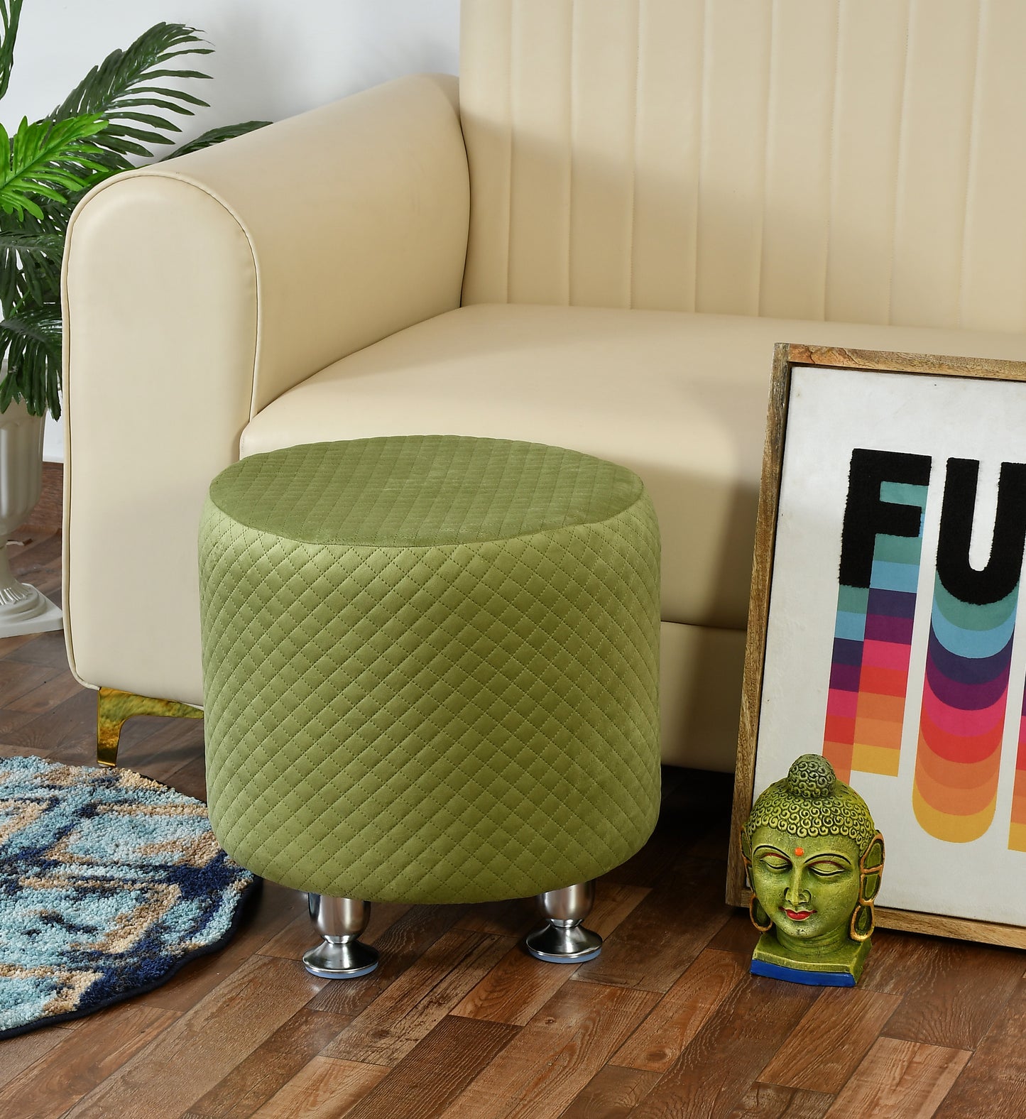 Kangra Ottoman Stool - Light Green - Clover Home Furnishings