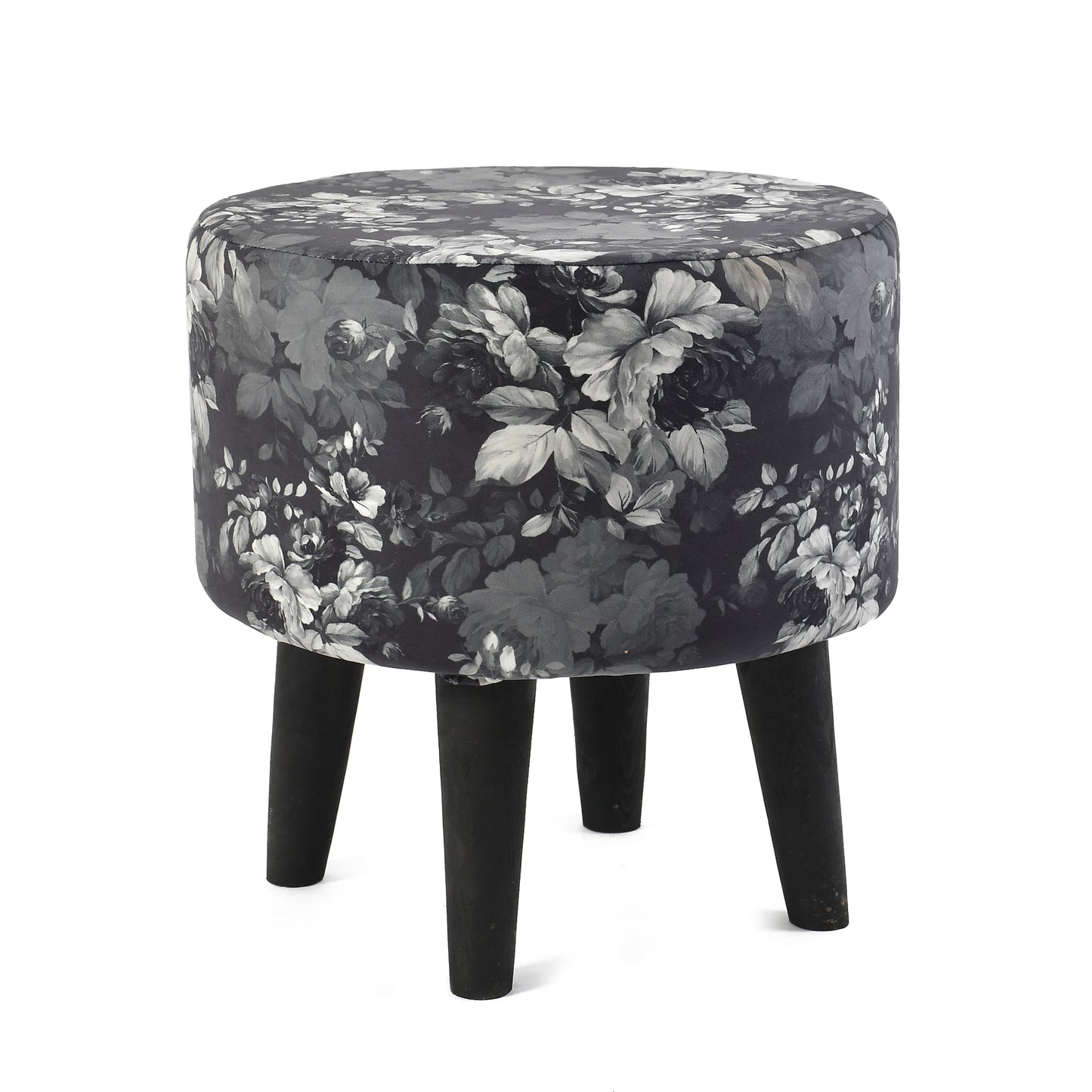 Warli Ottoman Stool - Printed Silver - Clover Home Furnishings