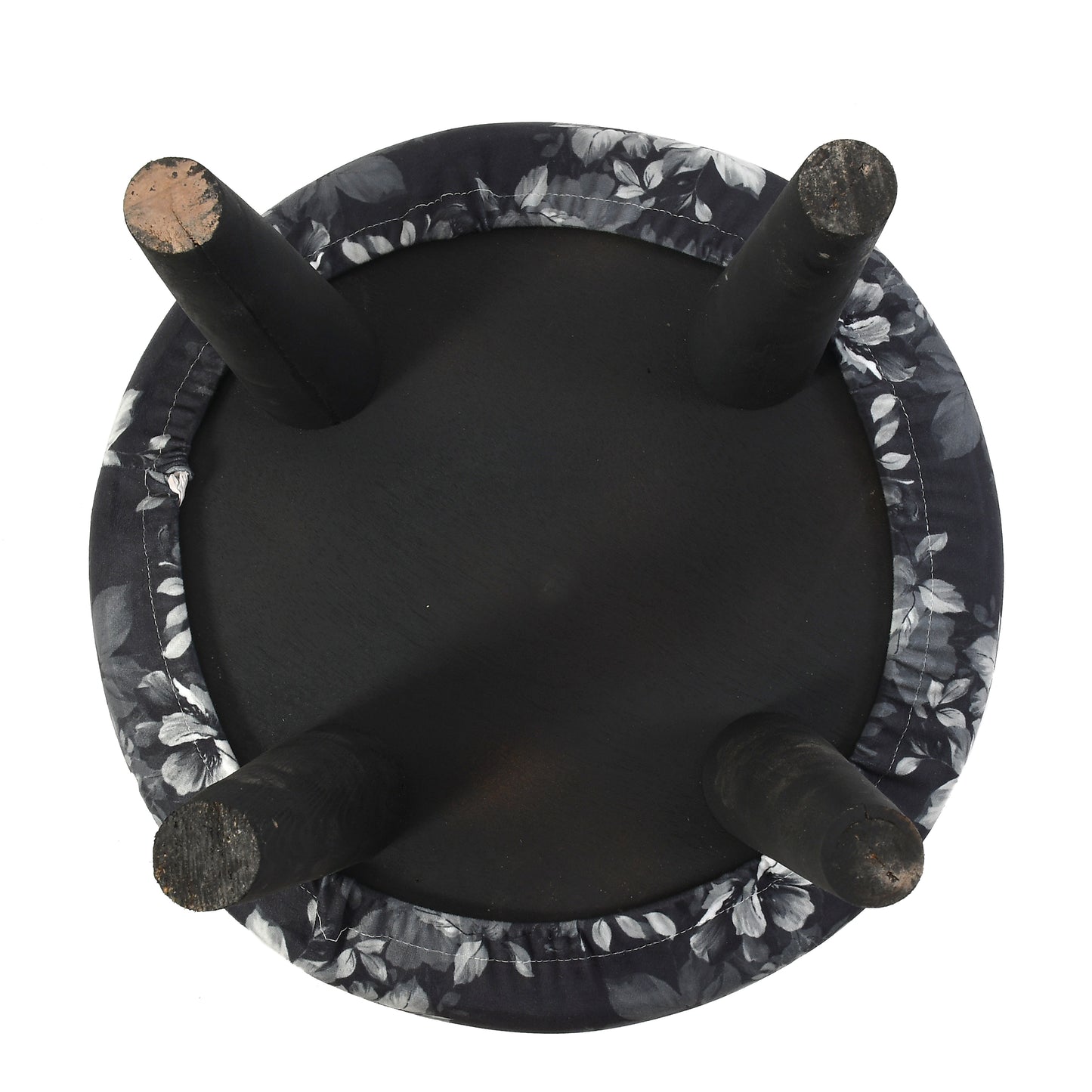 Warli Ottoman Stool - Printed Silver - Clover Home Furnishings