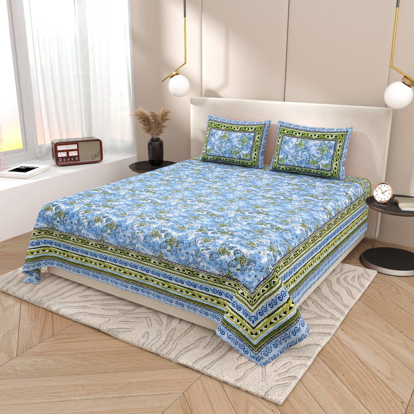 Tista 310 TC Cotton Bed Sheet with 2 Pillow Covers - Printed - Clover Home Furnishings