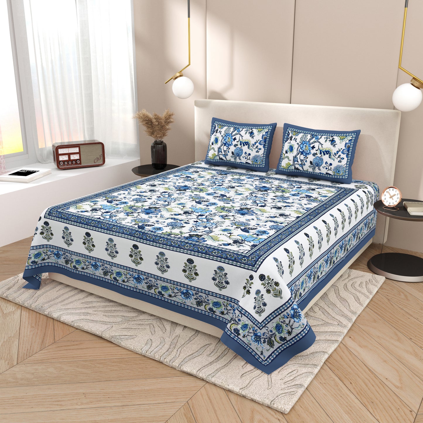 Tista 310 TC Cotton Bed Sheet with 2 Pillow Covers - Printed