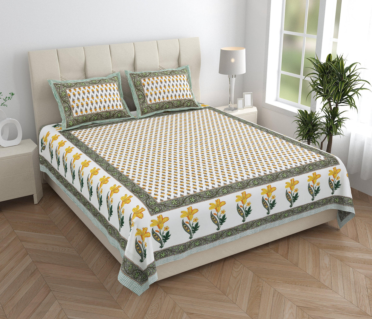 Tista 310 TC Cotton Bed Sheet with 2 Pillow Covers - Printed - Clover Home Furnishings
