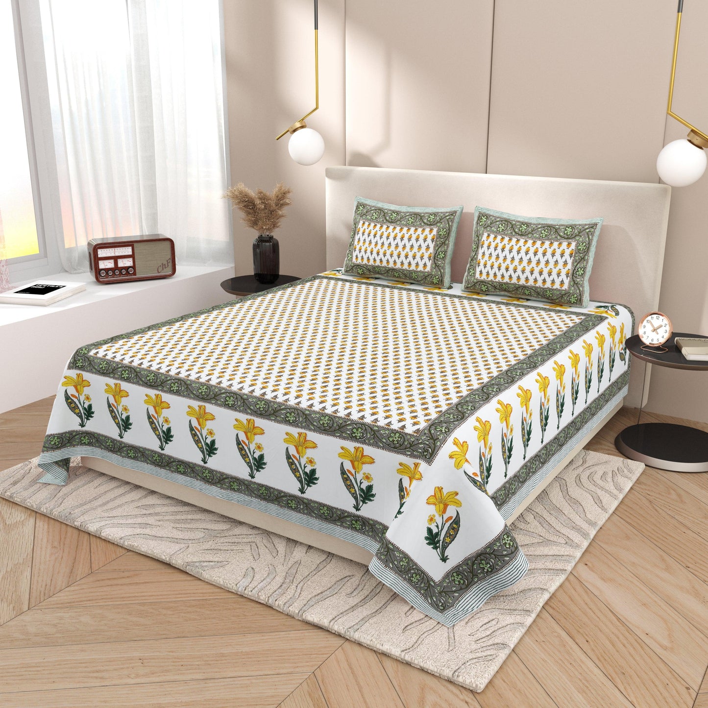 Tista 310 TC Cotton Bed Sheet with 2 Pillow Covers - Printed - Clover Home Furnishings
