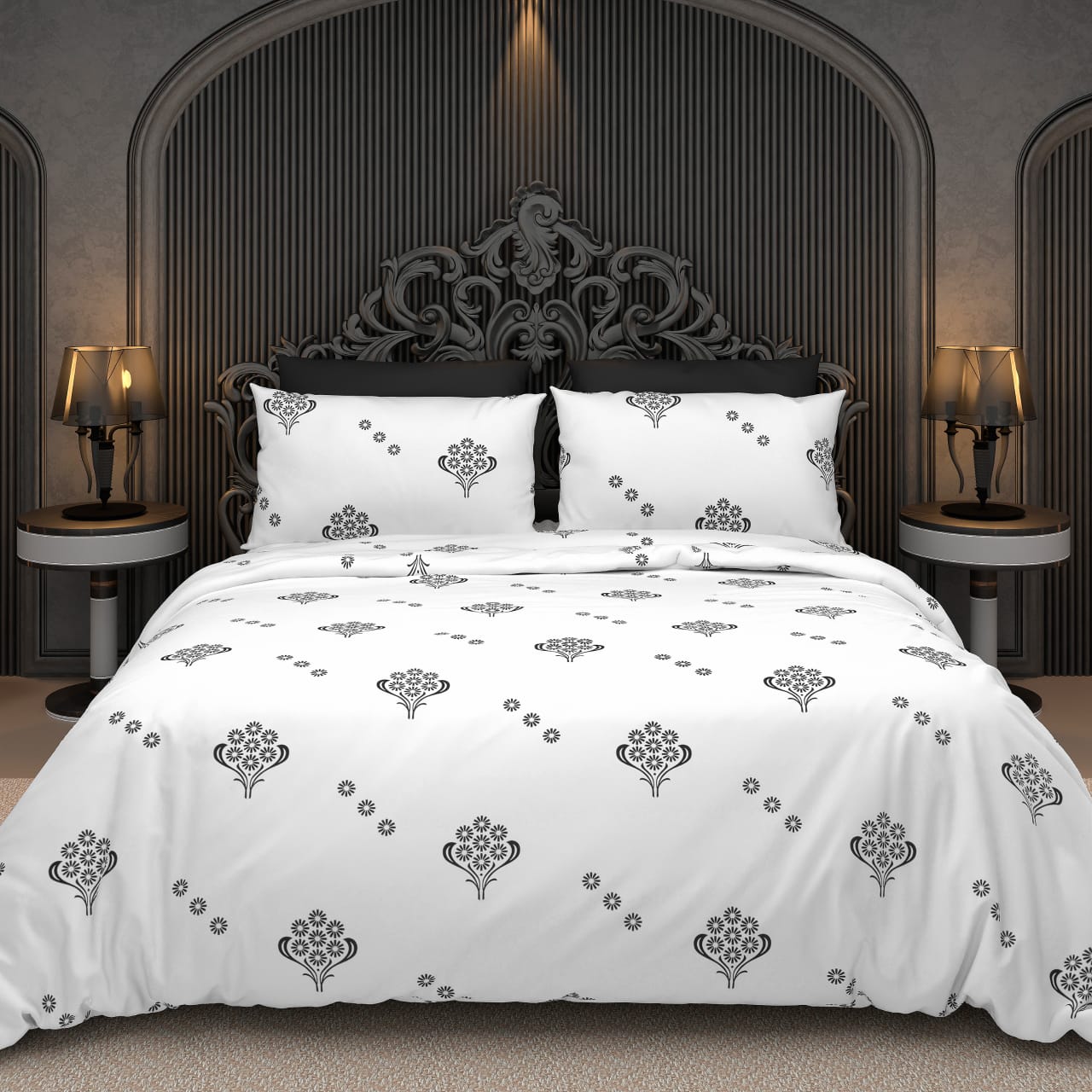 BS235: Black & White S. King Double Bed Sheets