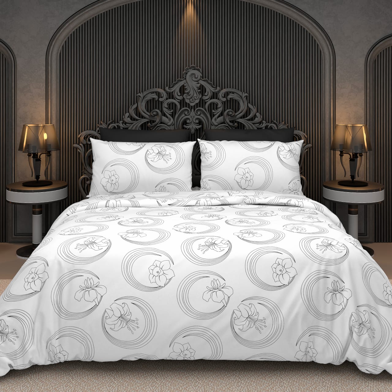 BS235: Black & White S. King Double Bed Sheets