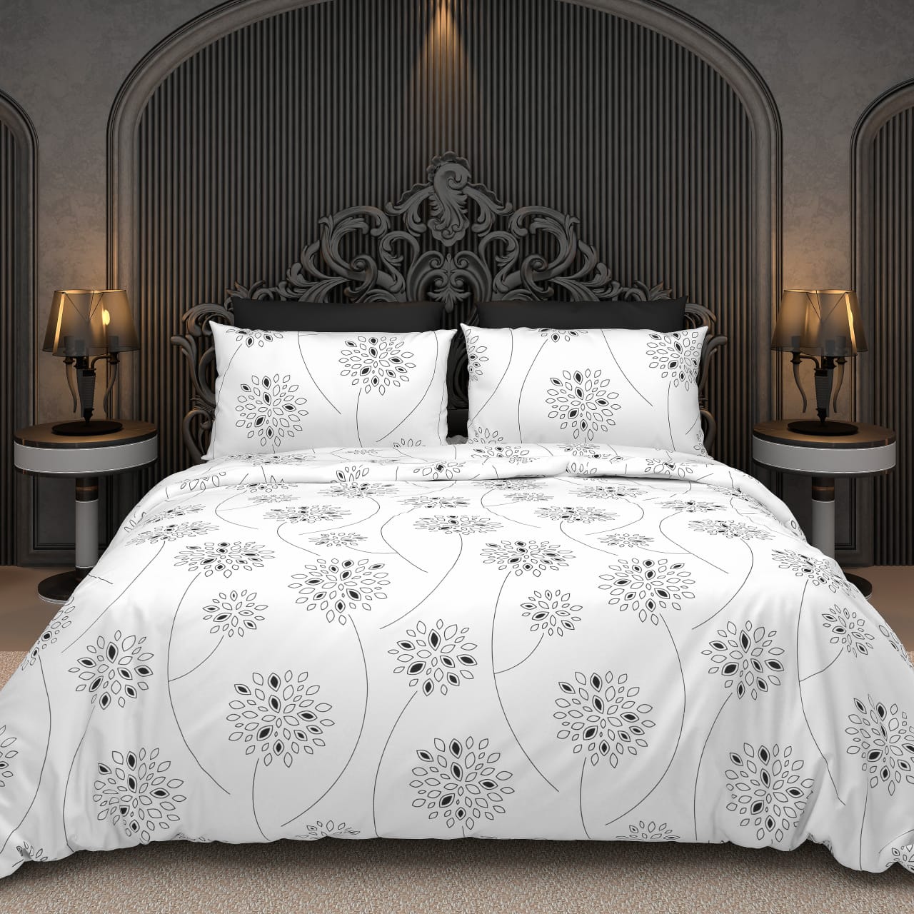 BS235: Black & White S. King Double Bed Sheets