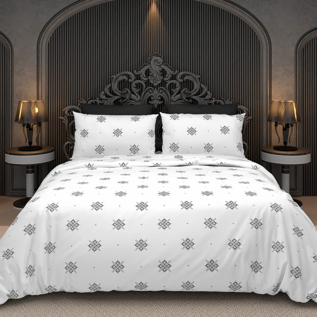 BS235: Black & White S. King Double Bed Sheets