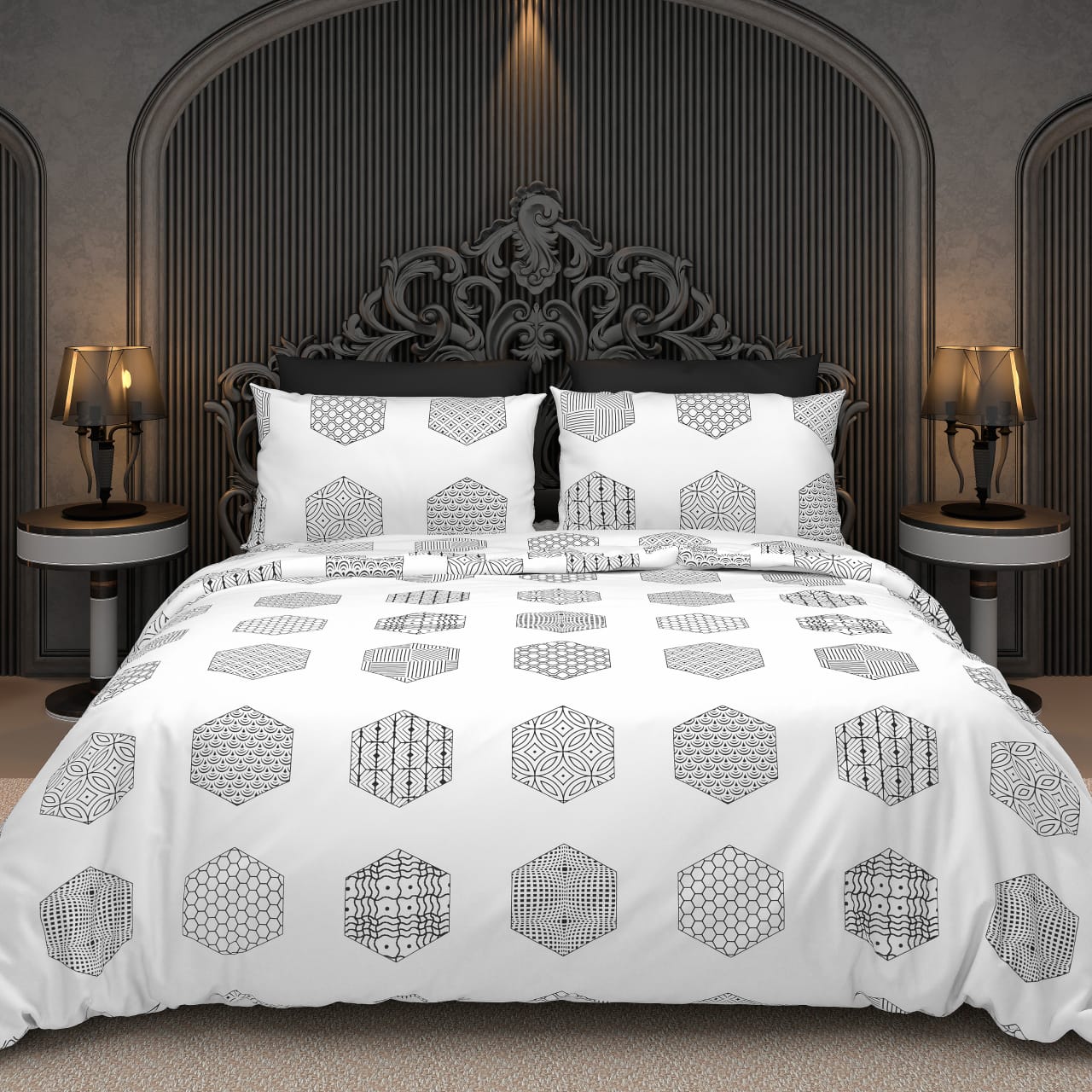 BS235: Black & White S. King Double Bed Sheets