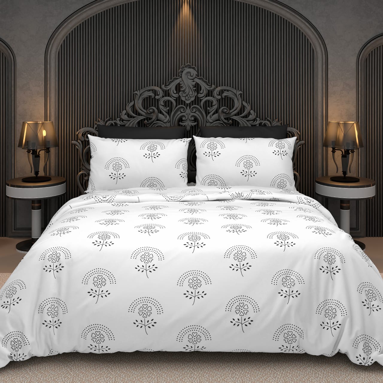 BS235: Black & White S. King Double Bed Sheets