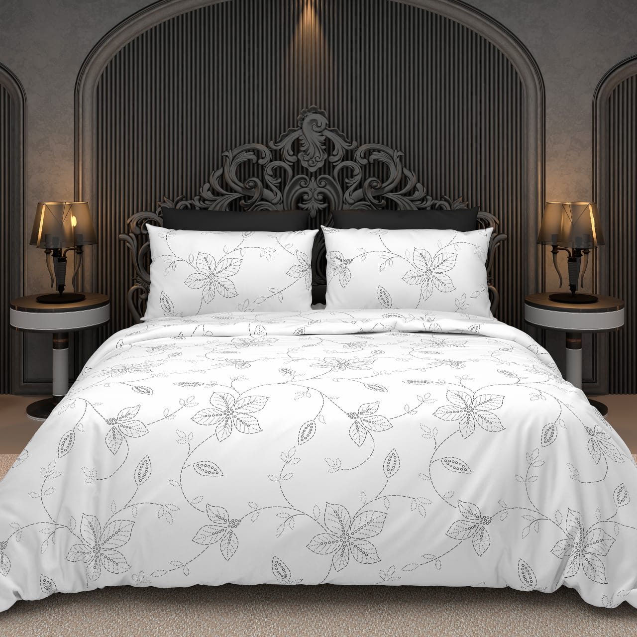 BS235: Black & White S. King Double Bed Sheets