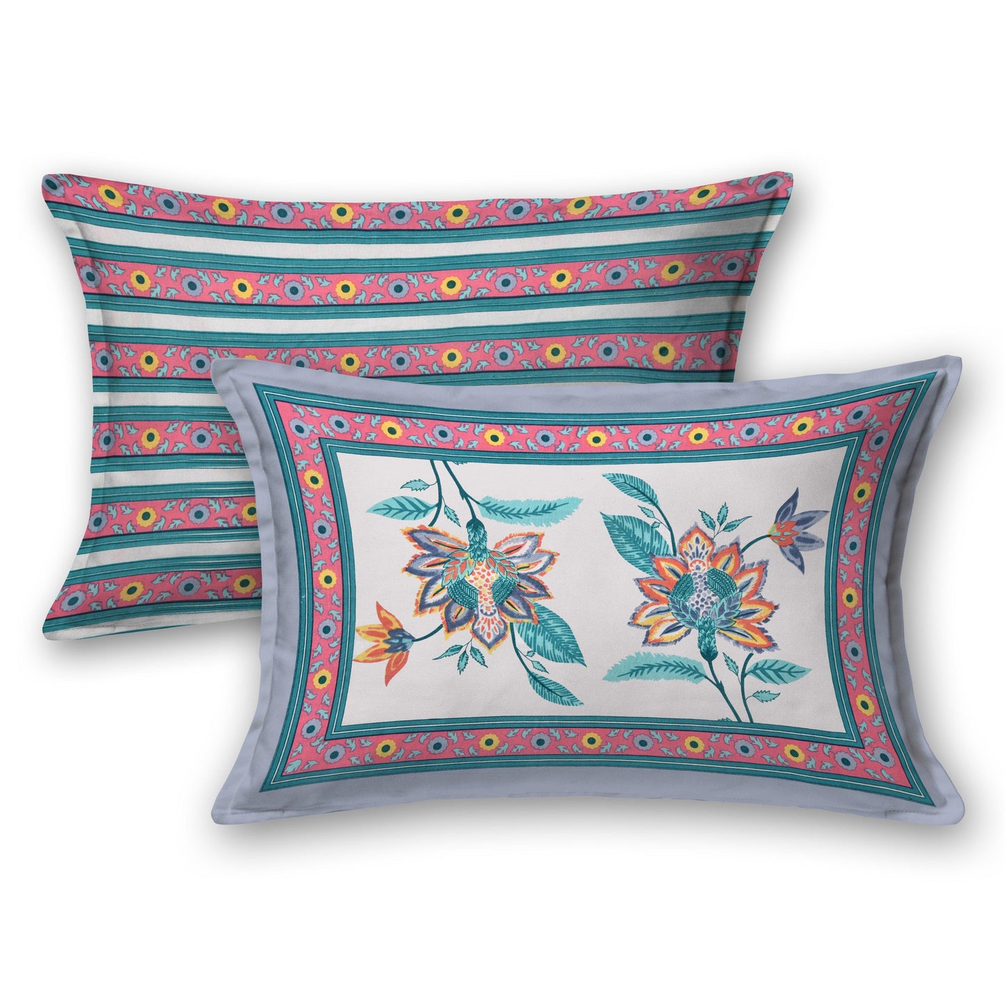 Mahanadi 310 TC Cotton Bed Sheet with 2 Pillow Covers - Printed - Clover Home Furnishings