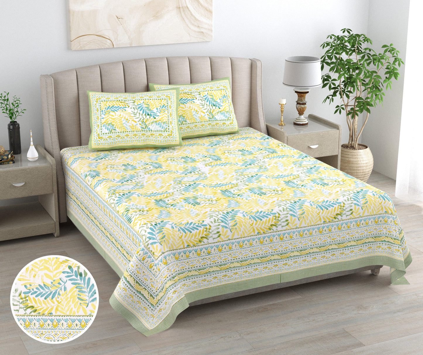 Mahanadi 310 TC Cotton Bed Sheet with 2 Pillow Covers - Printed - Clover Home Furnishings