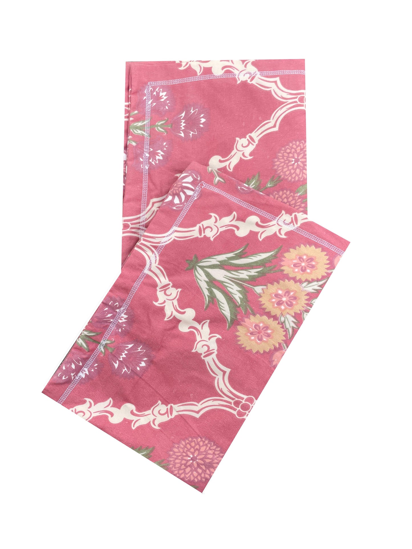 Cauvery 248 TC Cotton Satin Double Bedsheet with 2 Pillow Covers - Printed Pink - Clover Home Furnishings