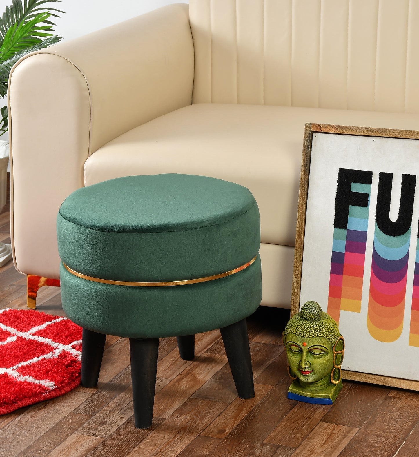 Tanjore Ottoman Stool - Green - Clover Home Furnishings