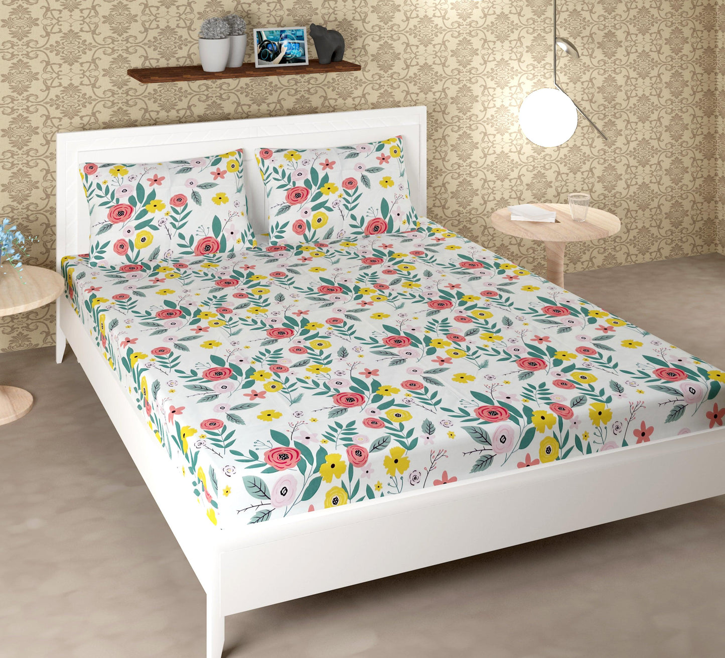 Godawari 188 TC Cotton Satin Double Bedsheet with 2 Pillow Covers - Clover Home Furnishings