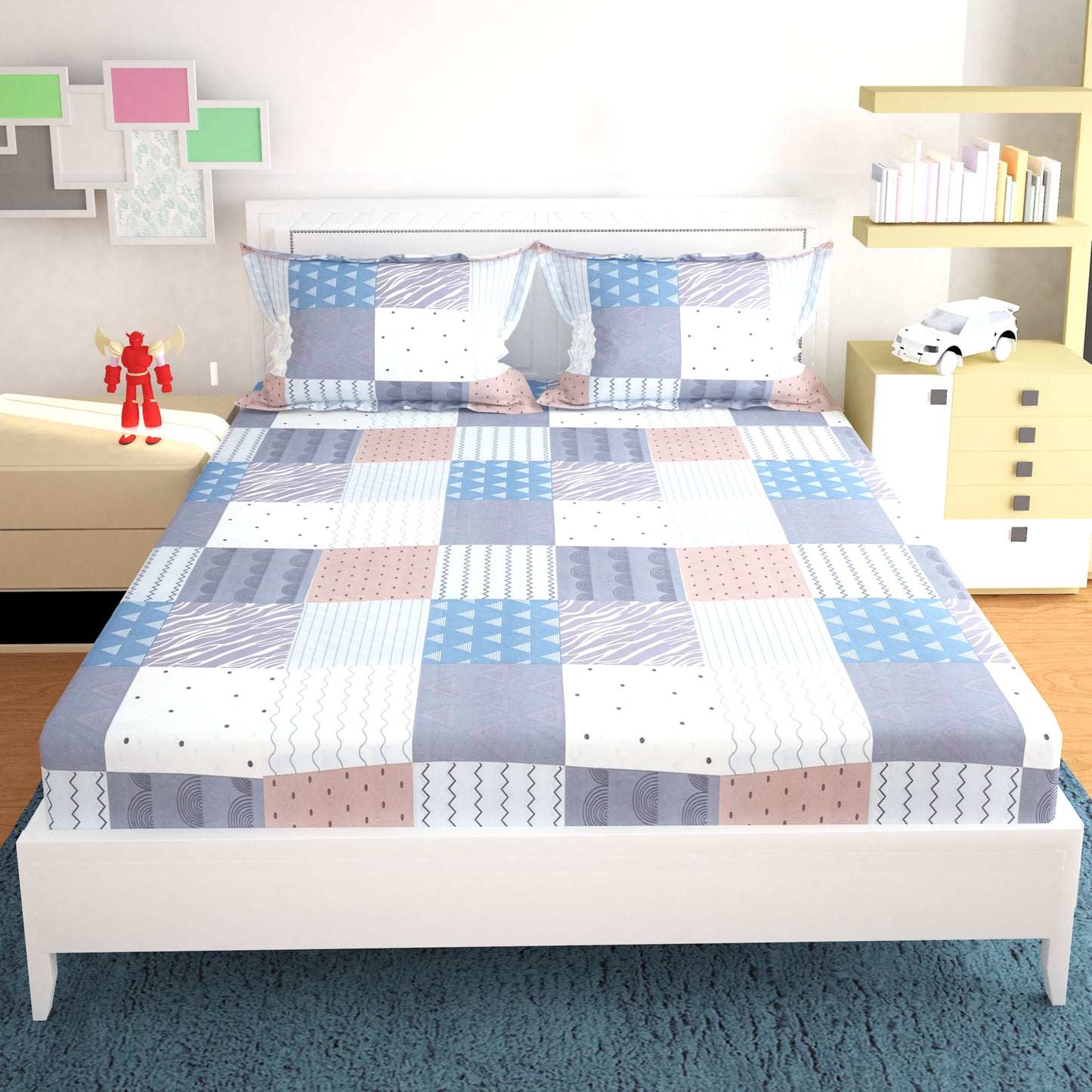 Godawari 188 TC Cotton Satin 2 Double Bedsheet with 4 Pillow Covers - Combo