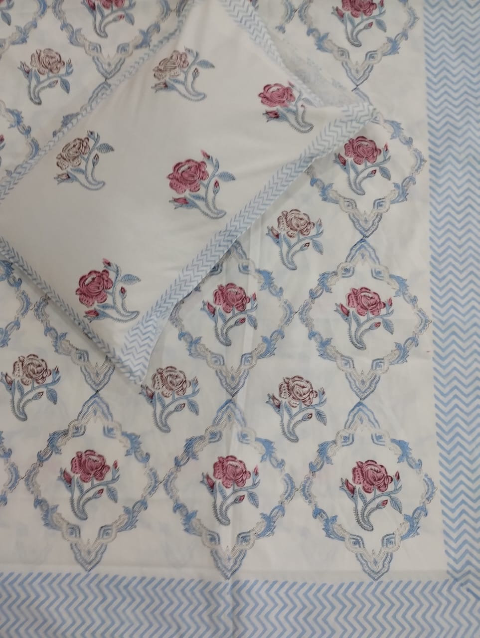 BS186: Block Print S. King Double Bed Sheets