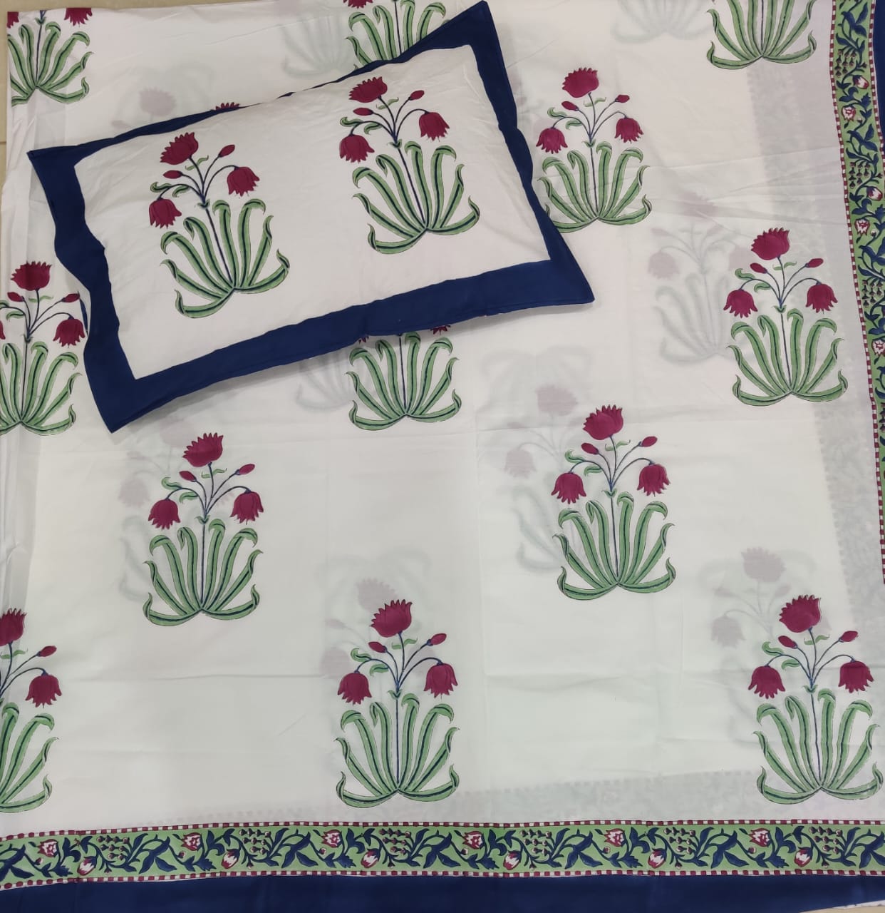 BS186: Block Print S. King Double Bed Sheets