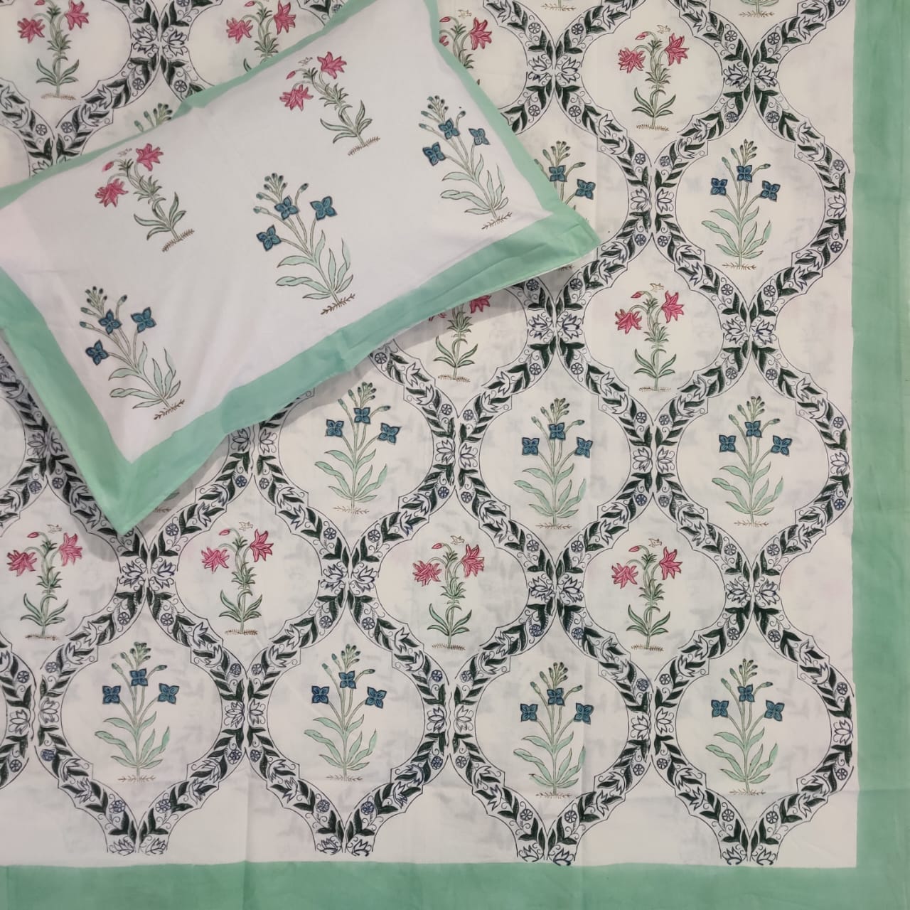 BS186: Block Print S. King Double Bed Sheets