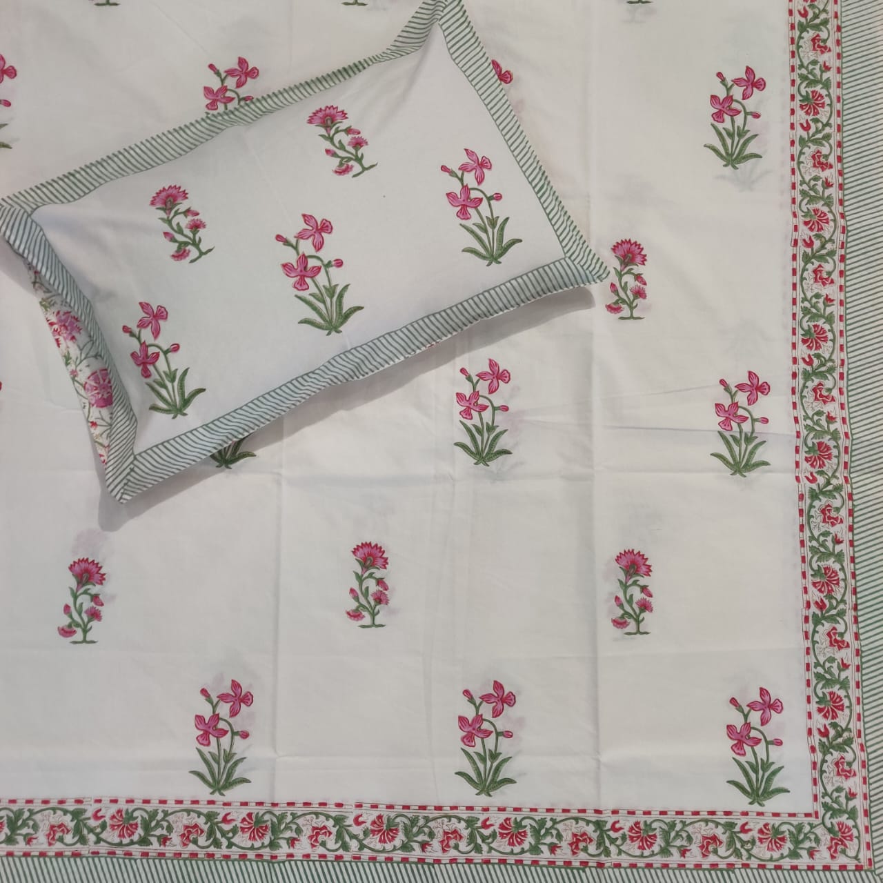 BS186: Block Print S. King Double Bed Sheets