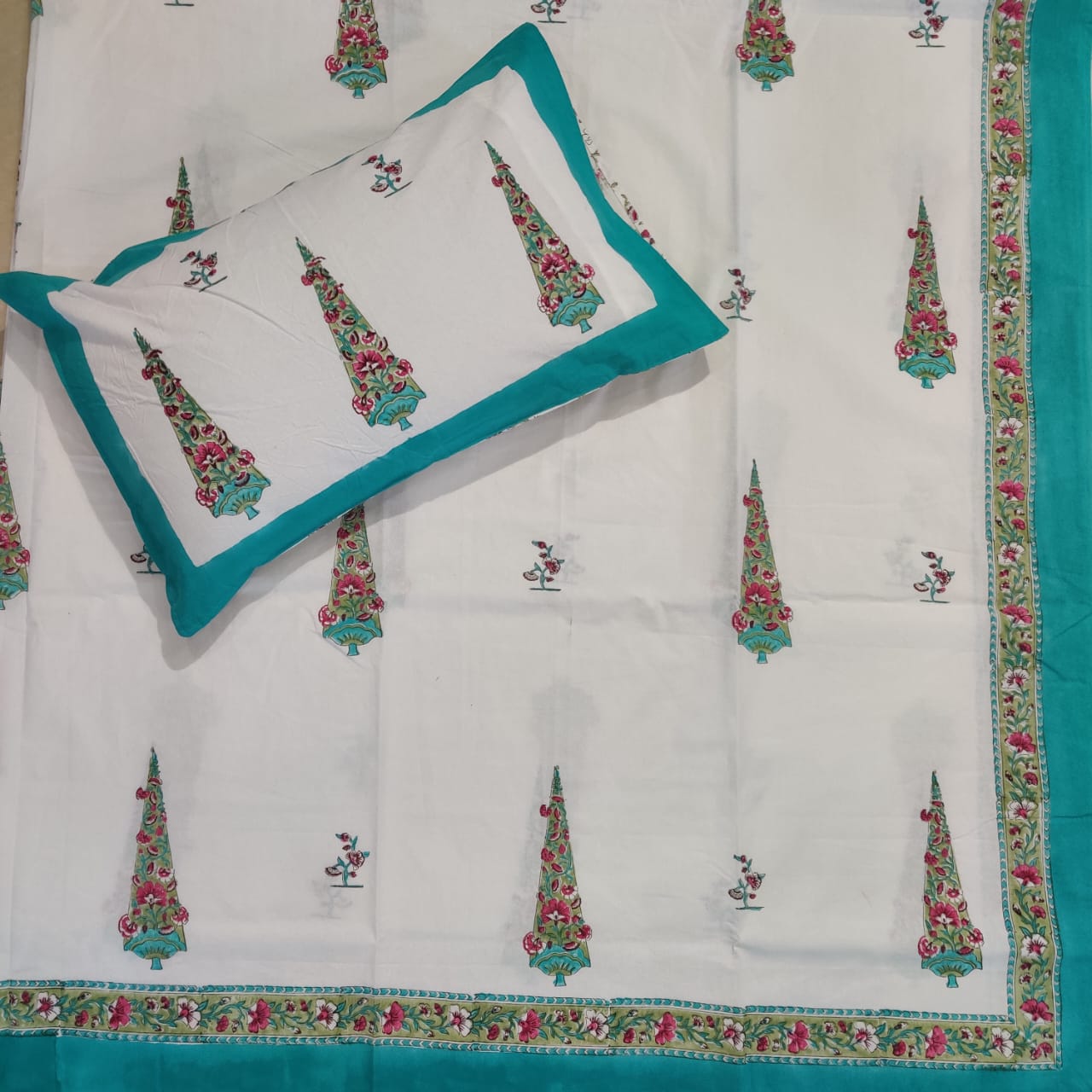 BS186: Block Print S. King Double Bed Sheets