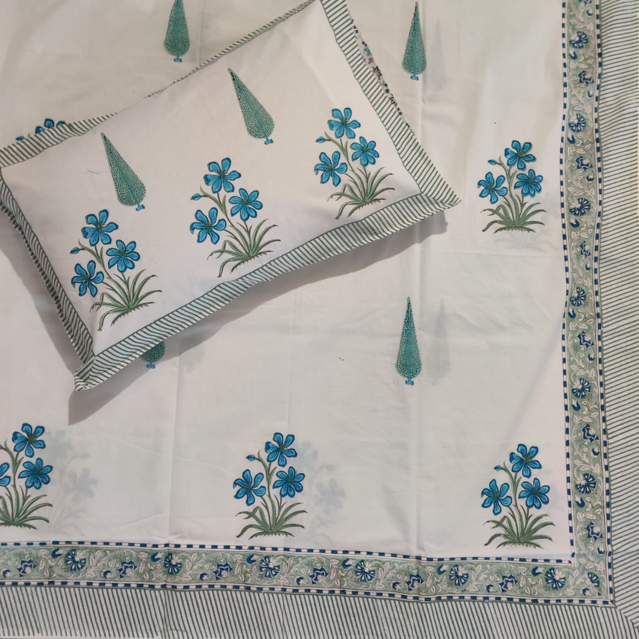 BS186: Block Print S. King Double Bed Sheets