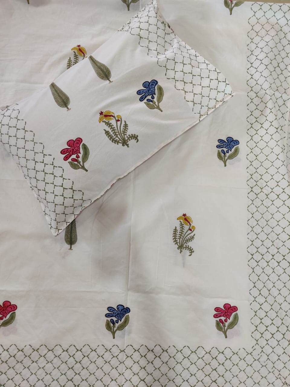 BS186: Block Print S. King Double Bed Sheets