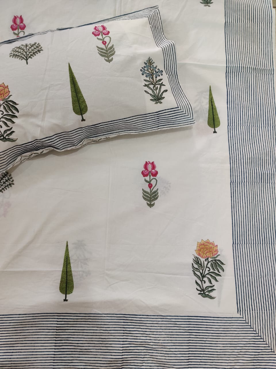 BS186: Block Print S. King Double Bed Sheets