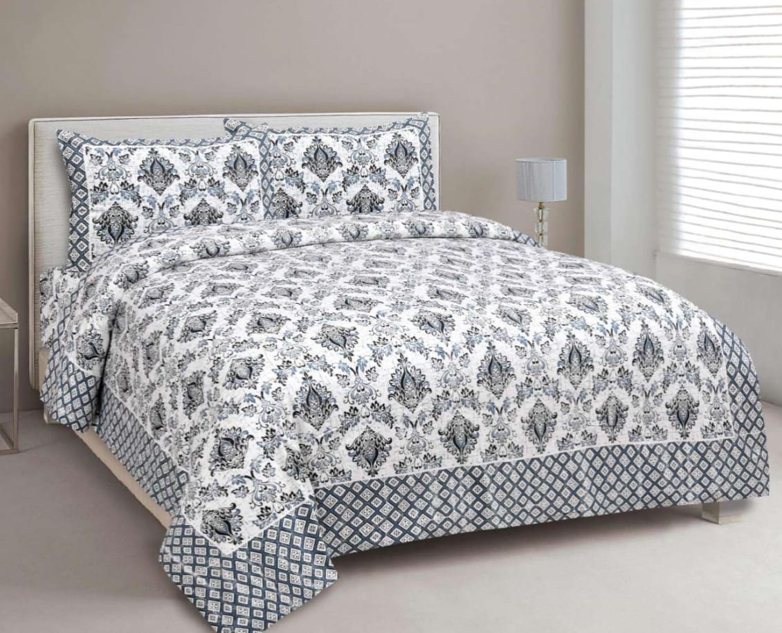 BS195: Tonk King Double Bed Sheets with Quilted Pillow Covers