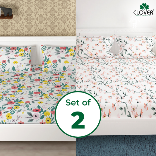 Godawari 188 TC Cotton Satin 2 Double Bedsheet with 4 Pillow Covers - Combo