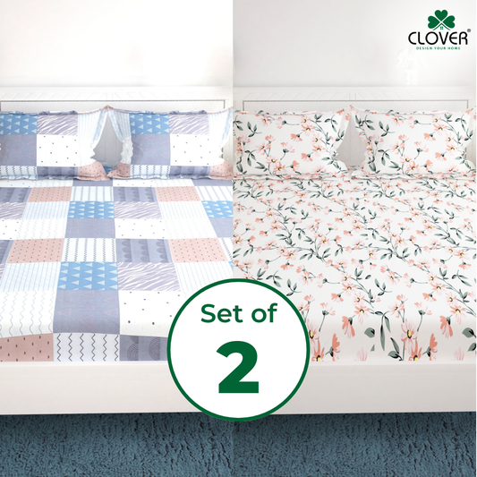 Godawari 188 TC Cotton Satin 2 Double Bedsheet with 4 Pillow Covers - Combo