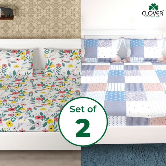 Godawari 188 TC Cotton Satin 2 Double Bedsheet with 4 Pillow Covers - Combo