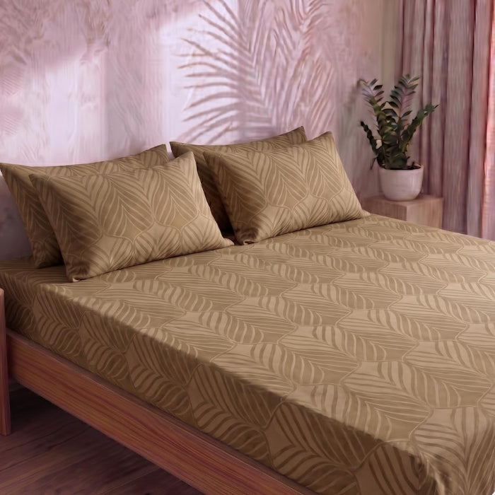 Tropical Leaf Pattern Bedsheet — Beige