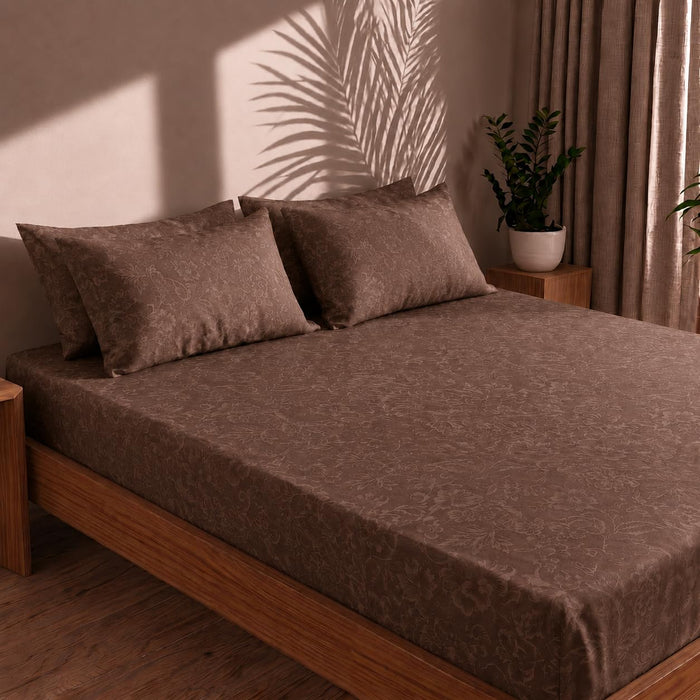 Self Design Floral Bedsheet — Brown
