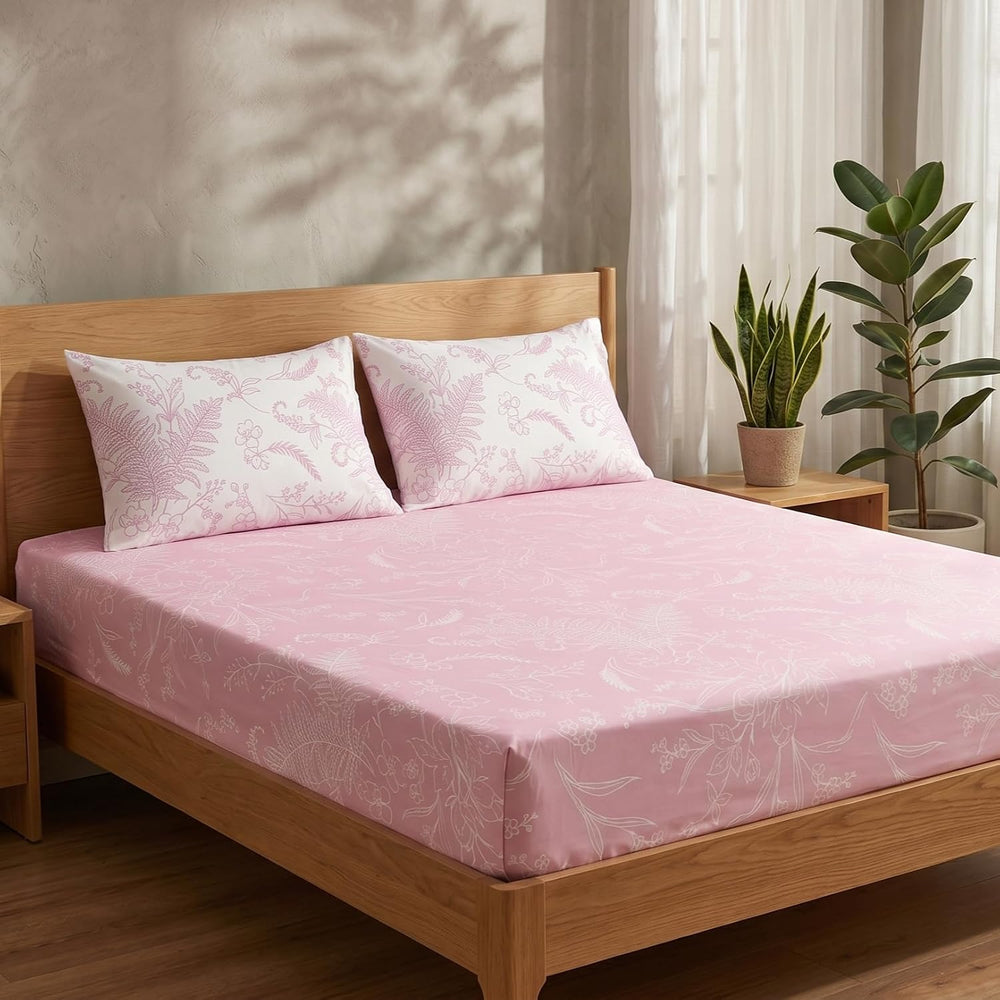 Botanical Floral Bedsheet — Pink & White