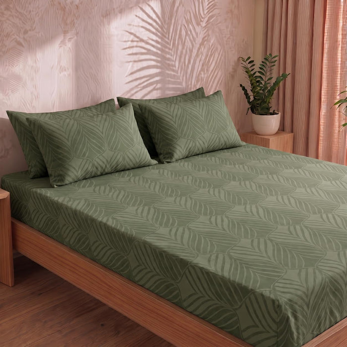 Tropical Leaf Pattern Bedsheet — Dark Green
