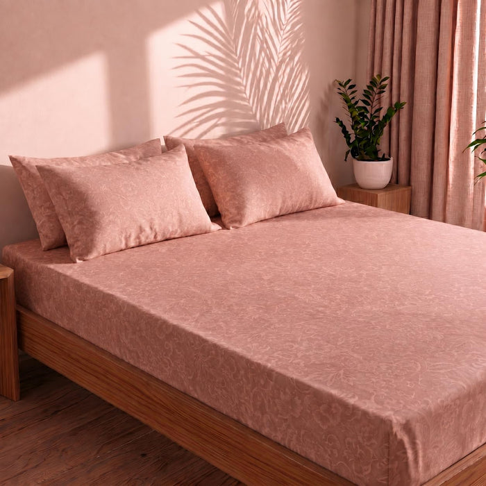 Self Design Floral Bedsheet — Peach