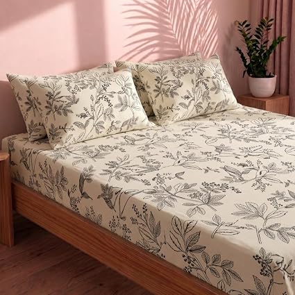 Botanical Leaf Bedsheet — Black & Cream