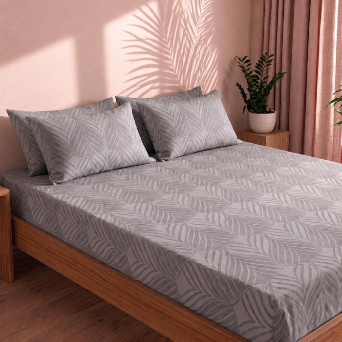 Tropical Leaf Pattern Bedsheet — Grey