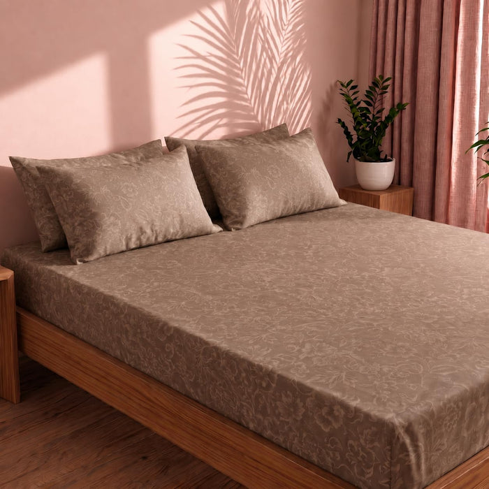 Self Design Floral Bedsheet — Wine