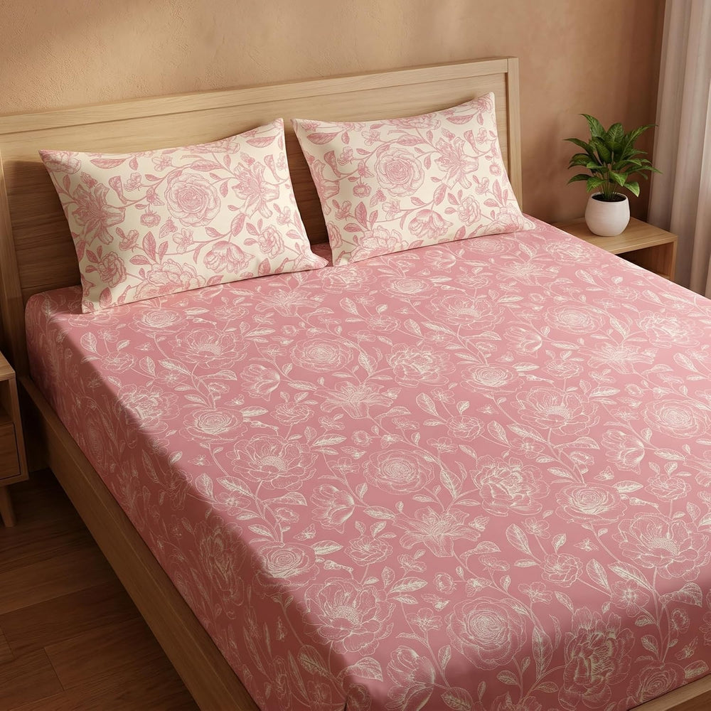 Rose Floral Bedsheet — Rose Pink & White