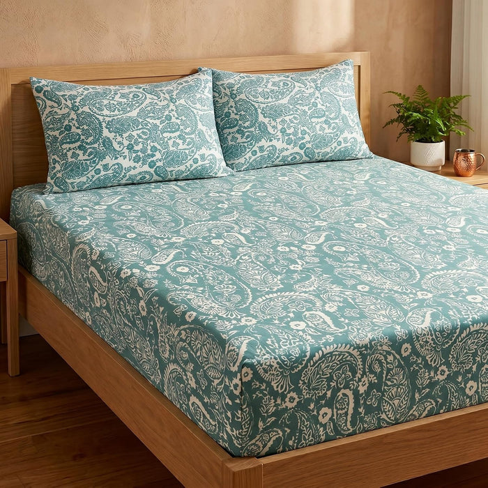 Paisley Bedsheet — Teal & White