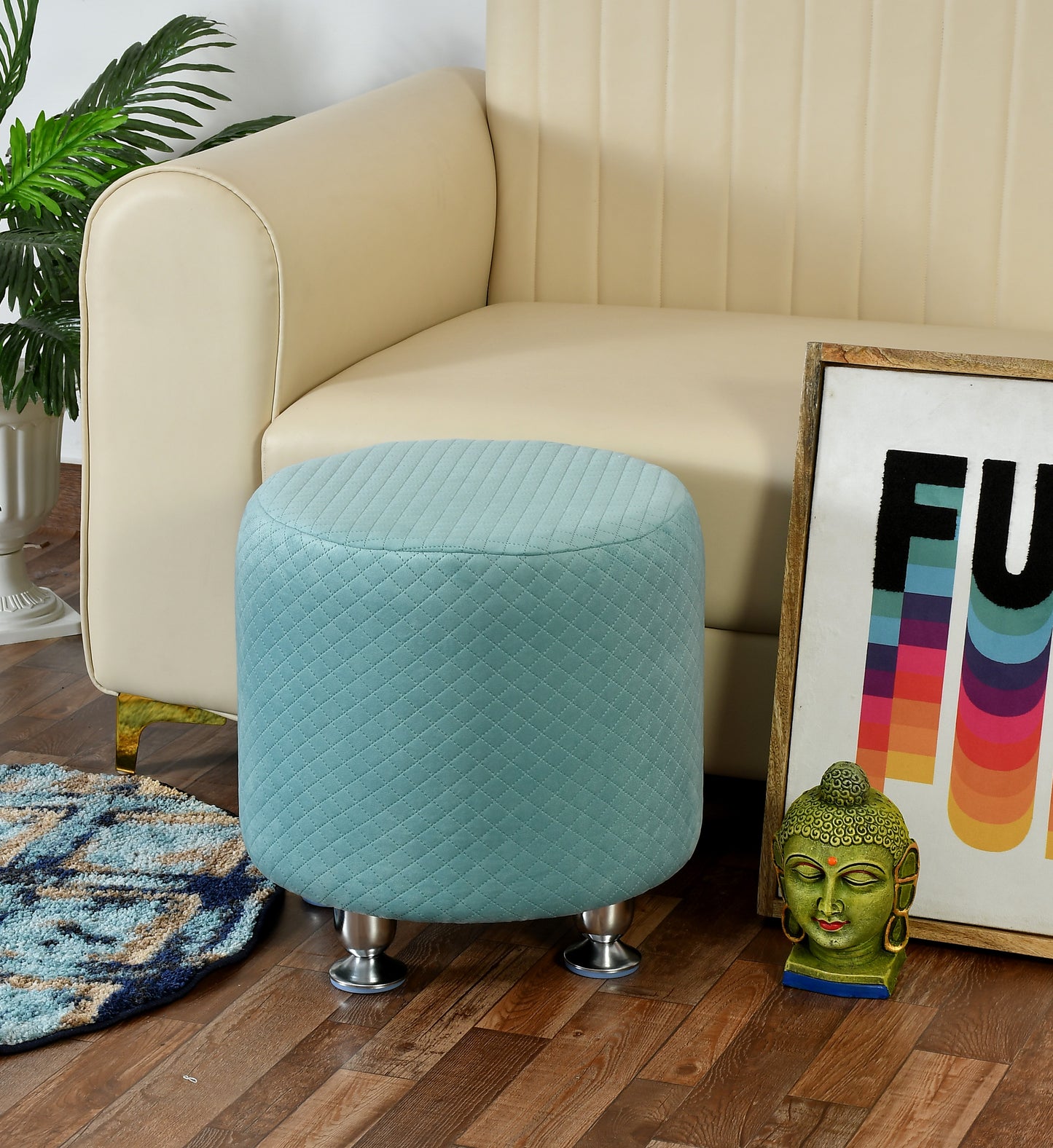 Kangra Ottoman Stool - Sky Blue - Clover Home Furnishings