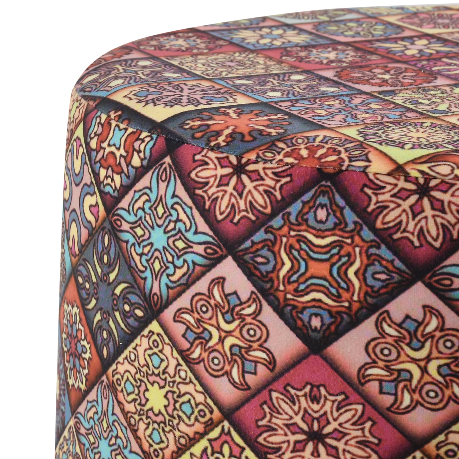 Warli Ottoman Stool - Printed Pink - Clover Home Furnishings