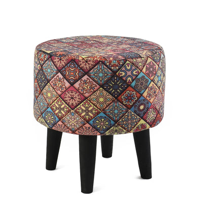 Warli Ottoman Stool - Printed Pink - Clover Home Furnishings