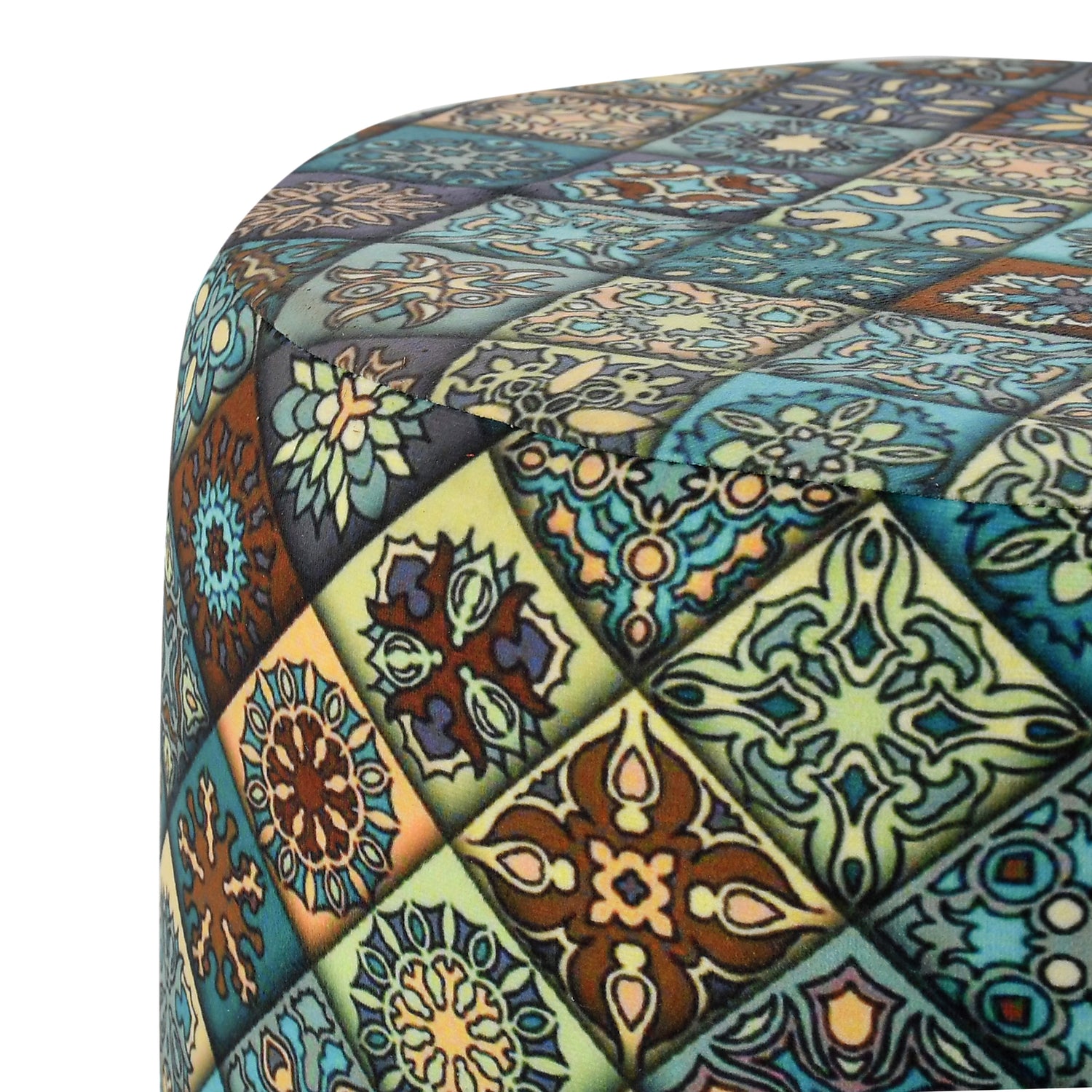 Warli Ottoman Stool - Printed Teal - Clover Home Furnishings