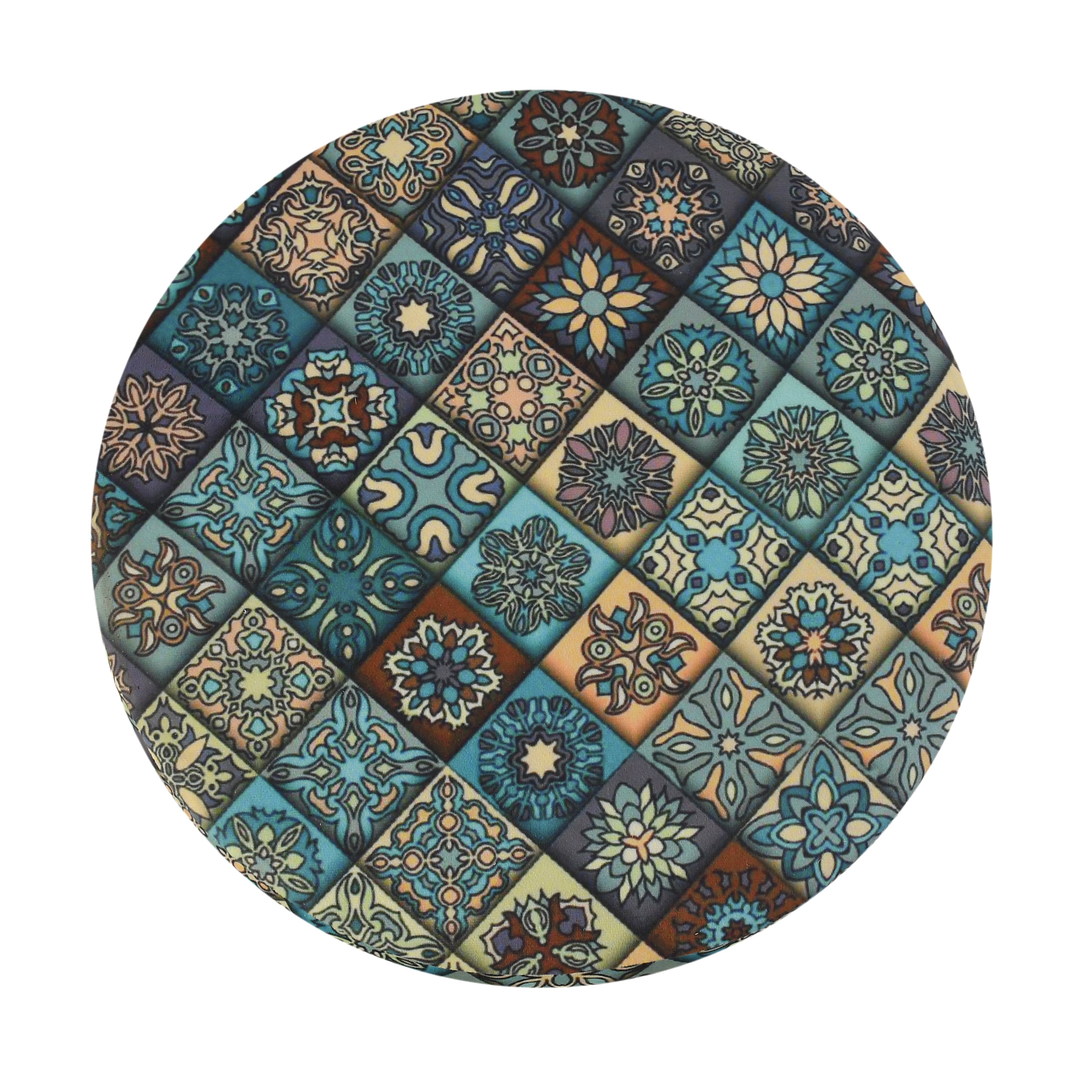 Warli Ottoman Stool - Printed Teal - Clover Home Furnishings