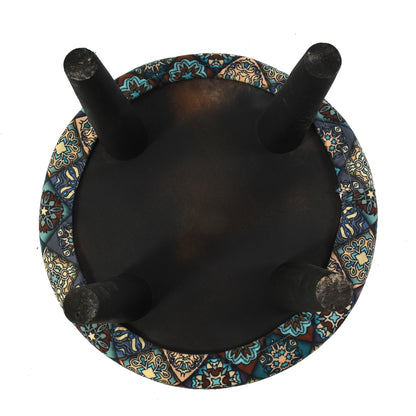 Warli Ottoman Stool - Printed Teal - Clover Home Furnishings